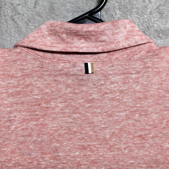 BOSS Hugo Boss Polo Shirt Mens Medium Pink Linen Short Sleeve Made In Portugal - Picture 4 of 12
